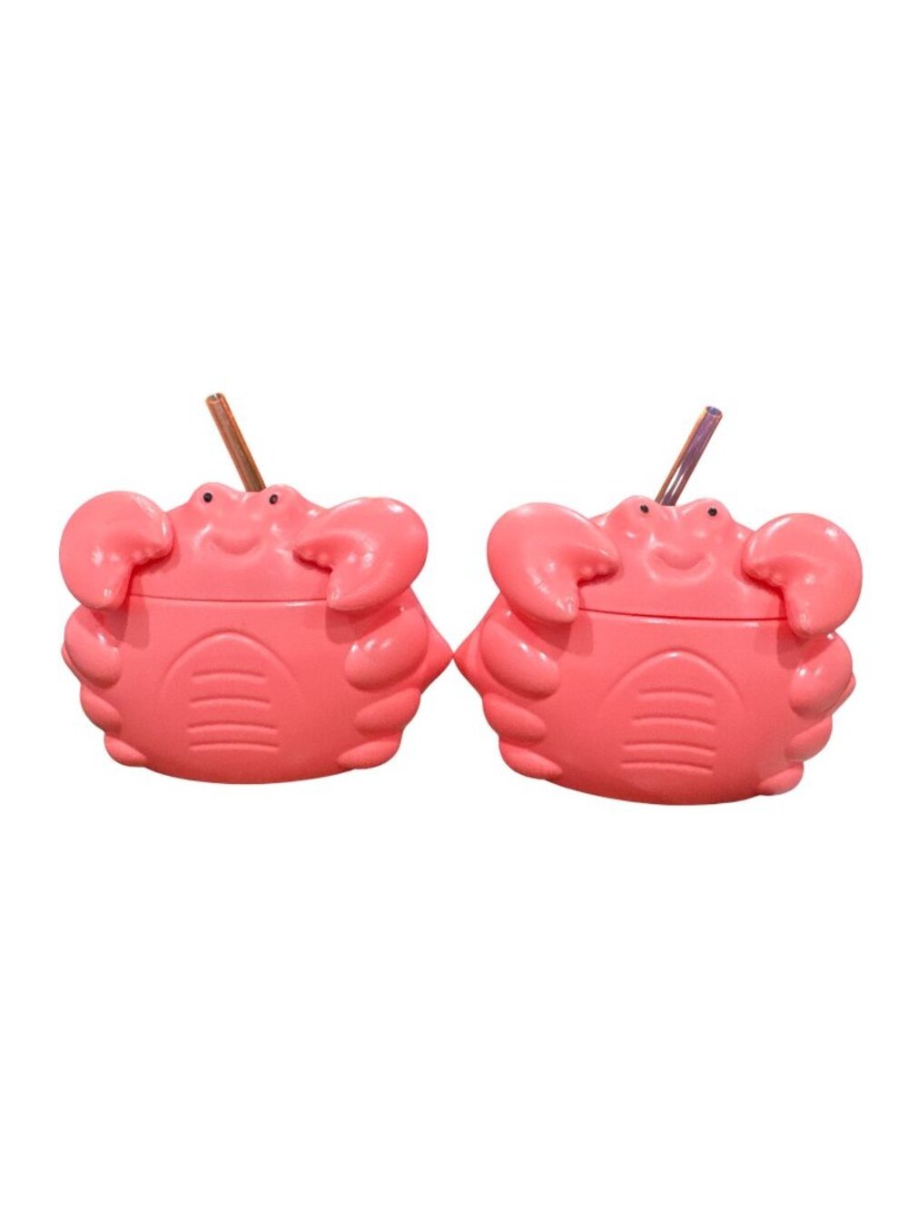 Crab-Shaped Tumbler Cups With Straws - Set Of 2 - Pink - Sun Squad